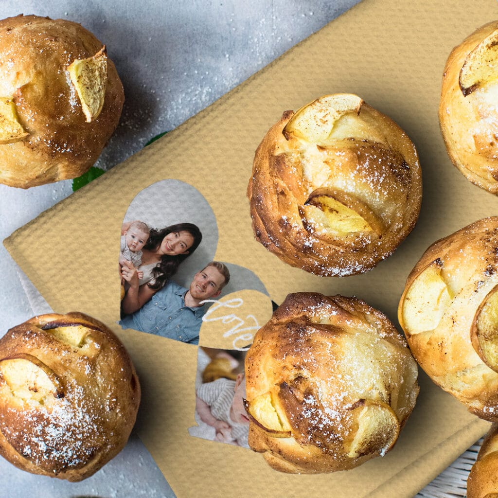 Tea towel with baked goods on top