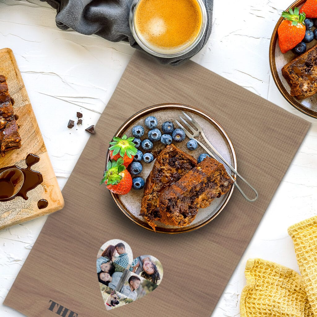 Tea towel with plate of food on top