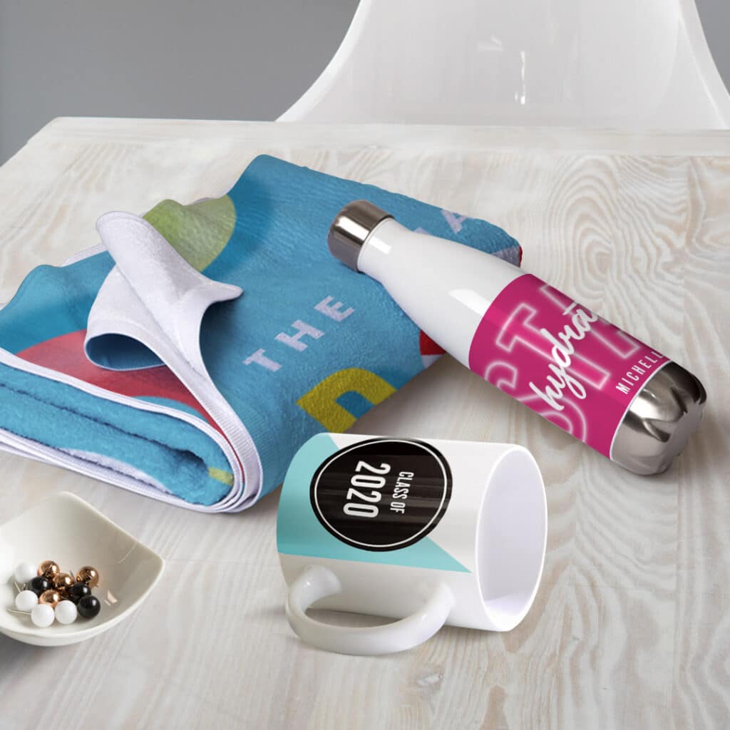 Customize your drinkware and towels