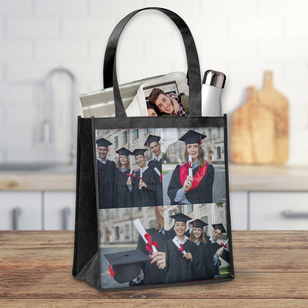 Create Graduate Care Packs using personalized tote bags to hold all the goodies