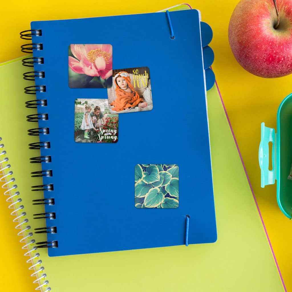 Custom photo stickers on notebook