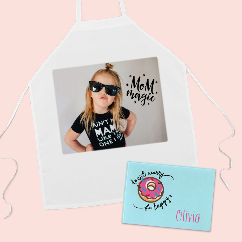 Custom Photo Apron | Glass Cutting Board "Happy Donut"