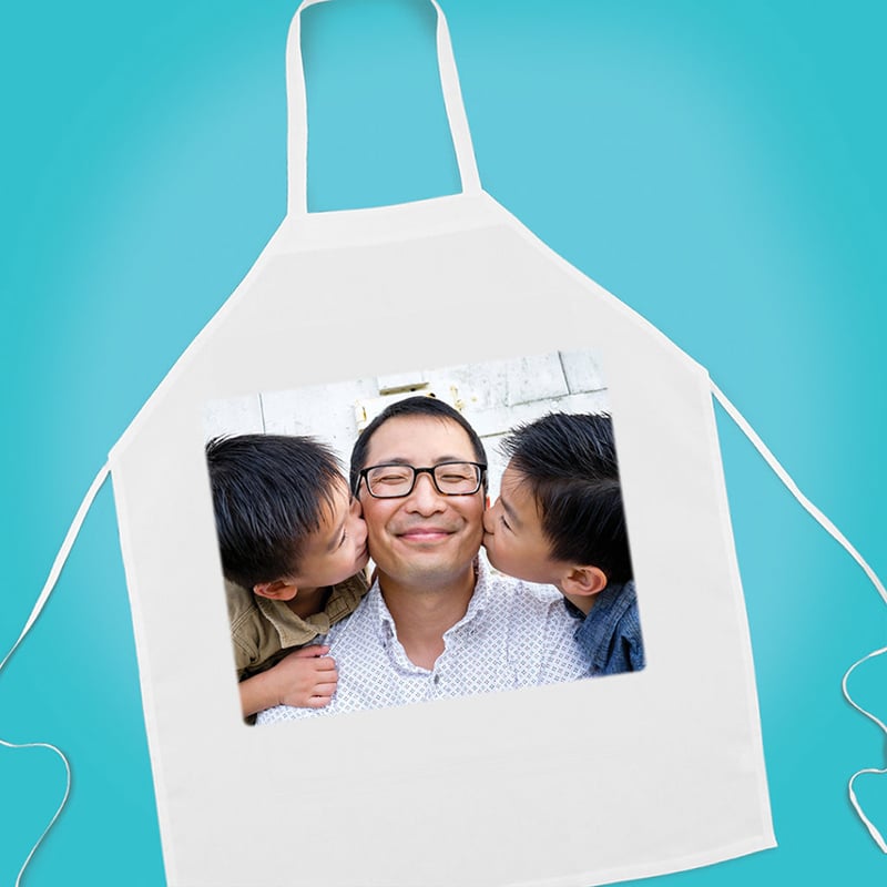 Custom Apron with photo of dad between his two kids