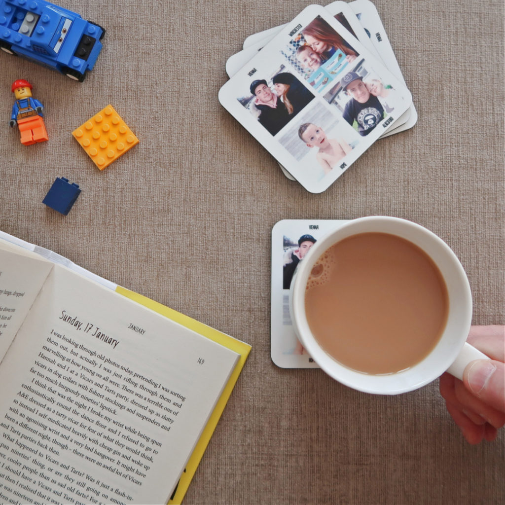 set of photo coaster. a cup of coffe is on top of a coaster