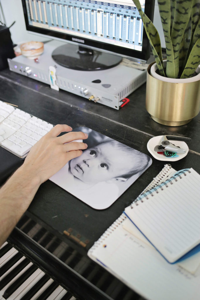 Dad's desk with a customizable mouse pad