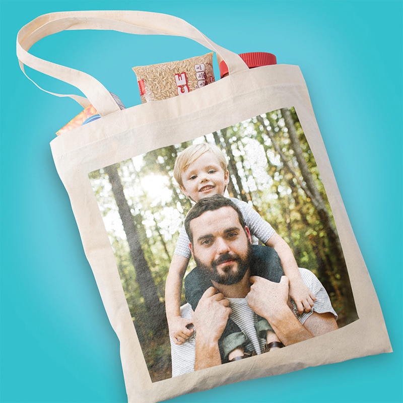 Canvas Tote with picture of dad and son