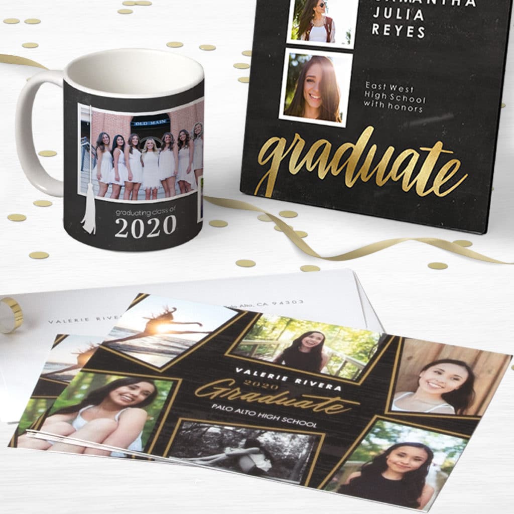 Graduation photo gifts including photo mug and tabletop photo panel