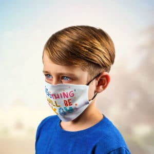 Young boy wearing face mask that says "Everything will be okay"