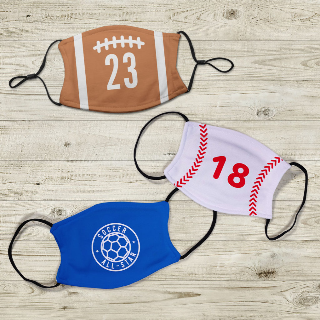 Face masks featuring sports designs