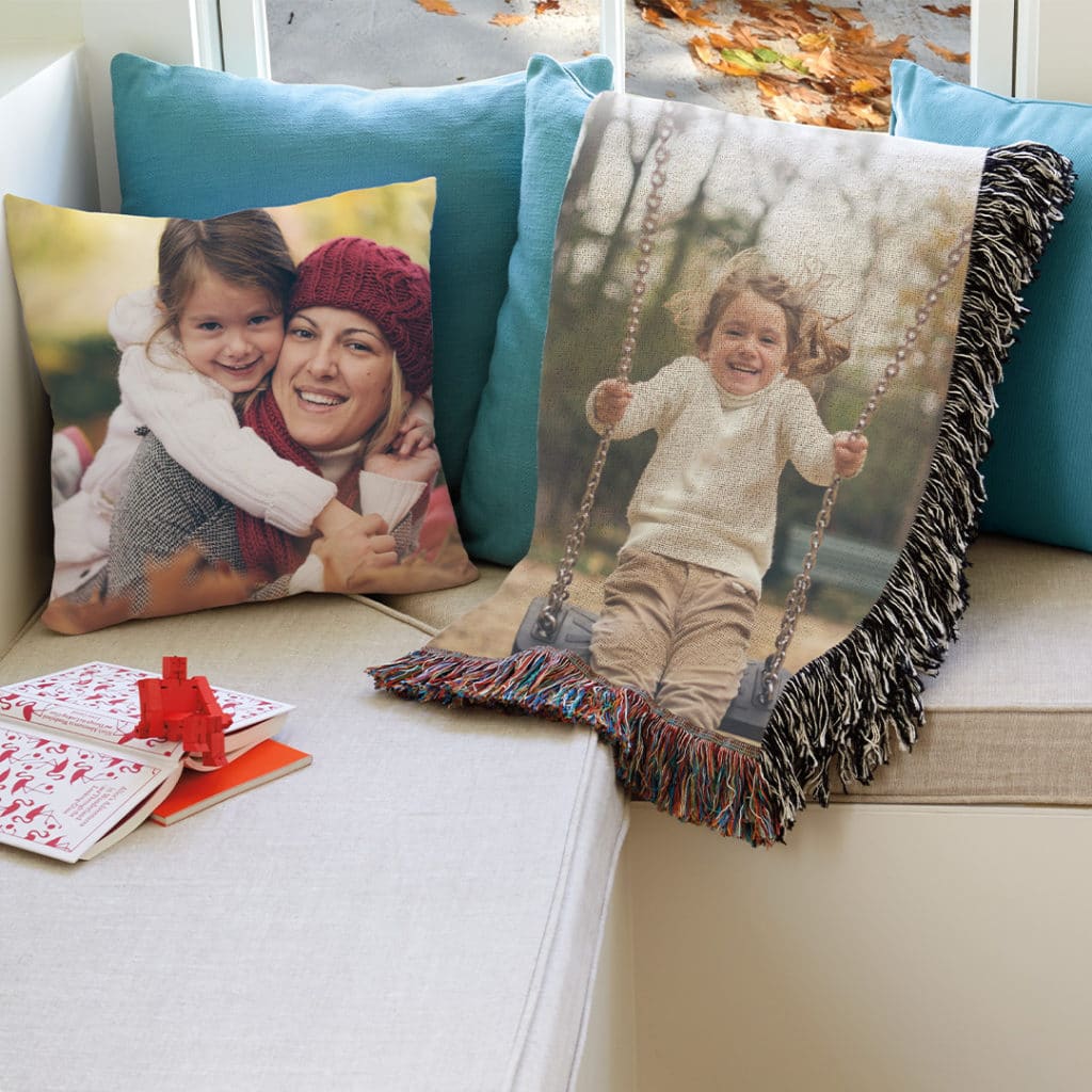 Woven photo blankets give a more traditional home decor vibe