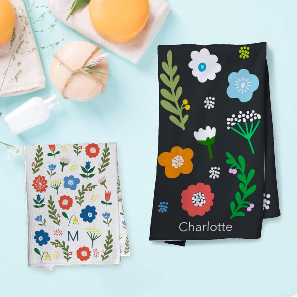 Floral tea towel and beach towel designs