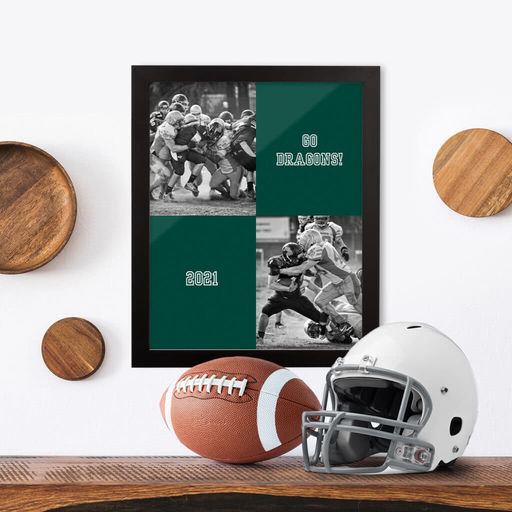 Framed large size print with football photos and team name