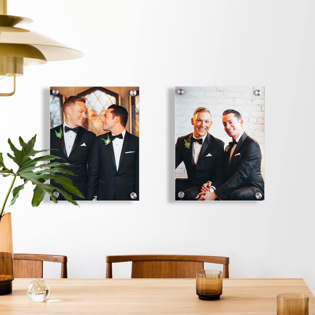 Acrylic prints featuring two wedding photos