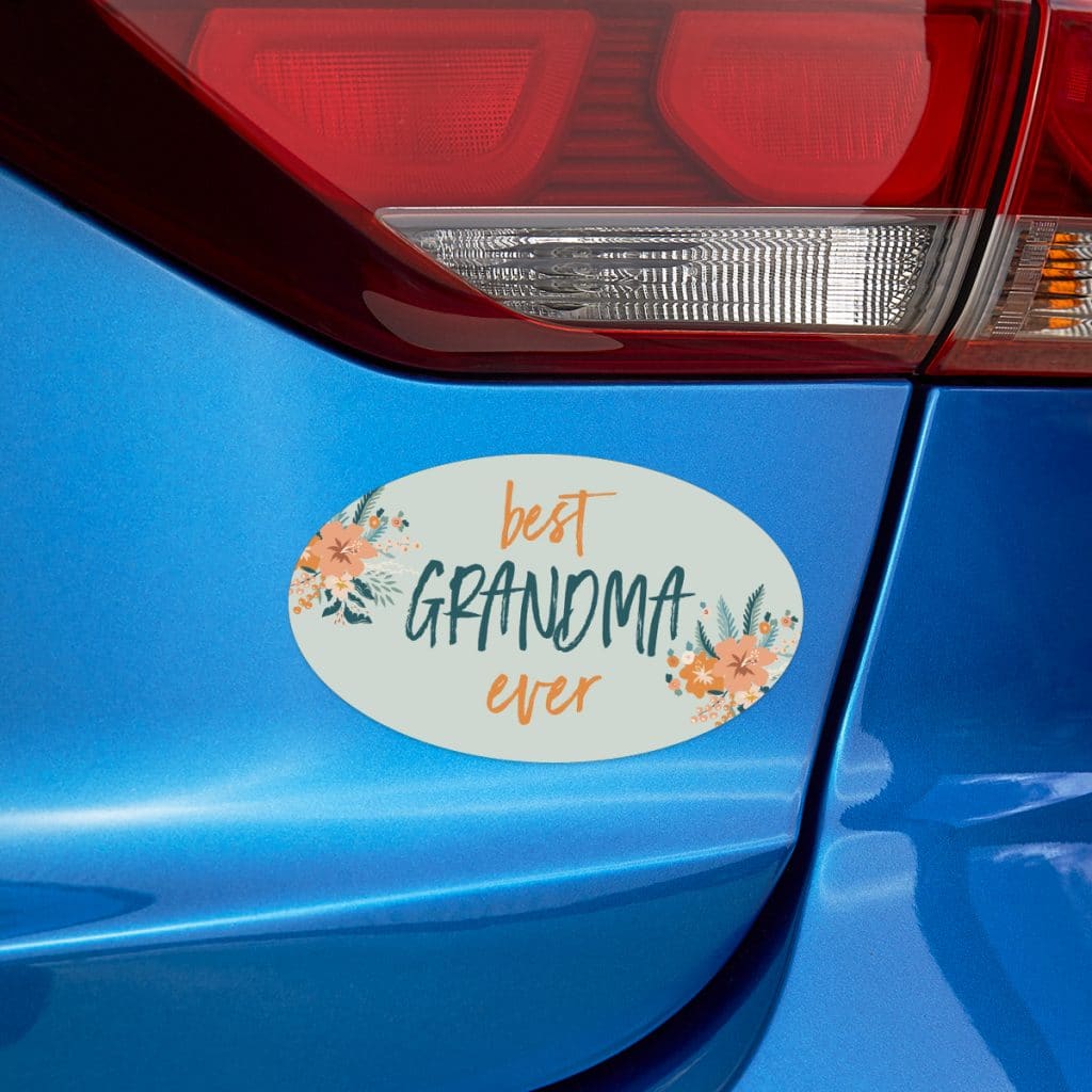 Best Grandma Ever car magnet on the back of a blue bumper