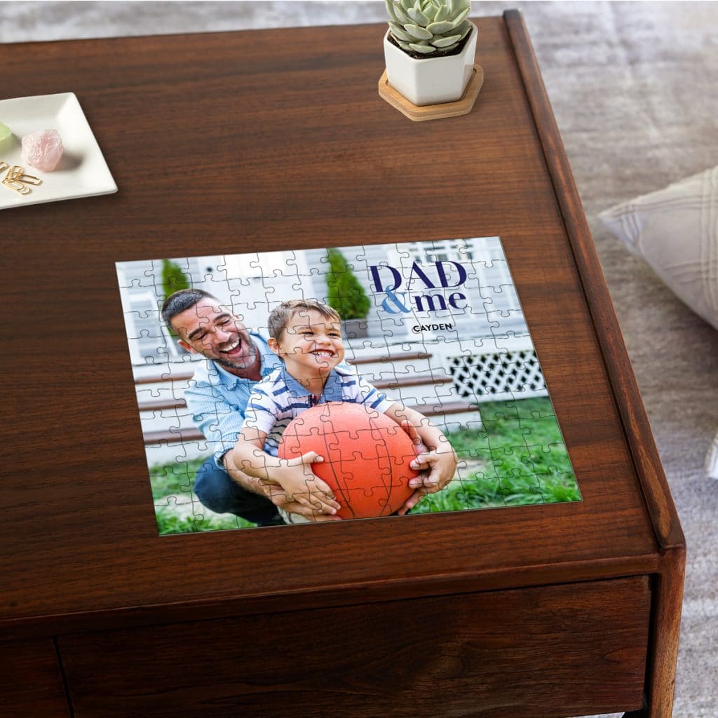 110 piece puzzle with dad and son photo featuring "DAD & ME" text