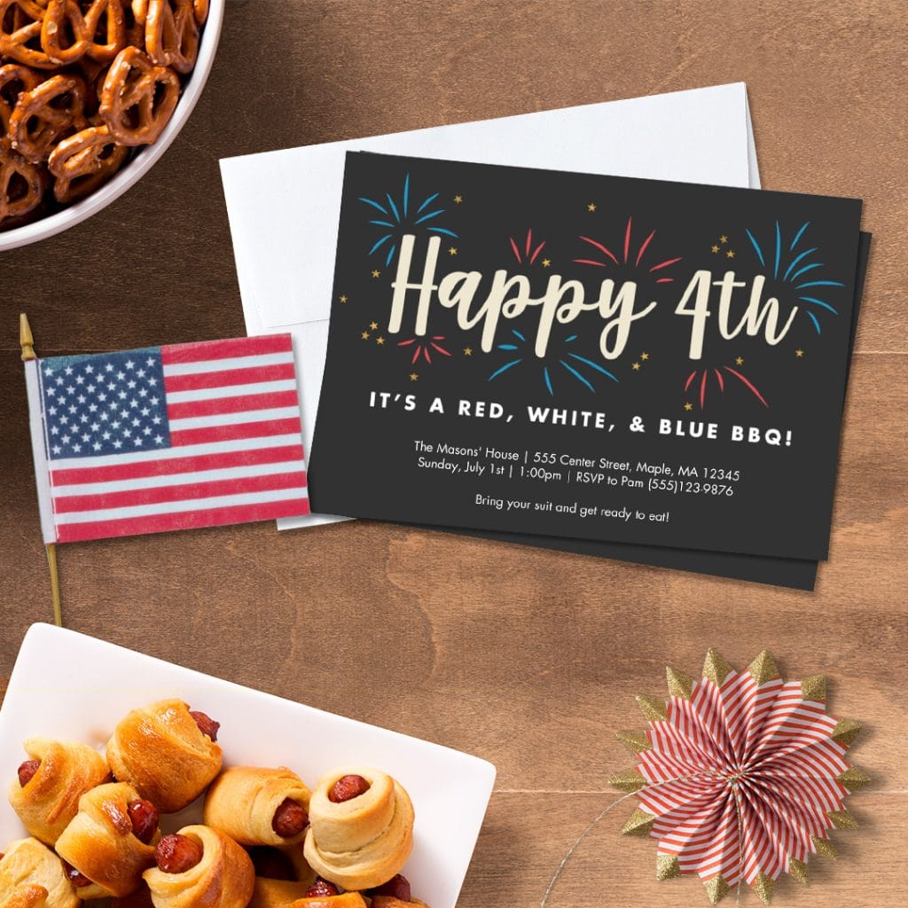 Flat lay image of a 4th of July Party invitation