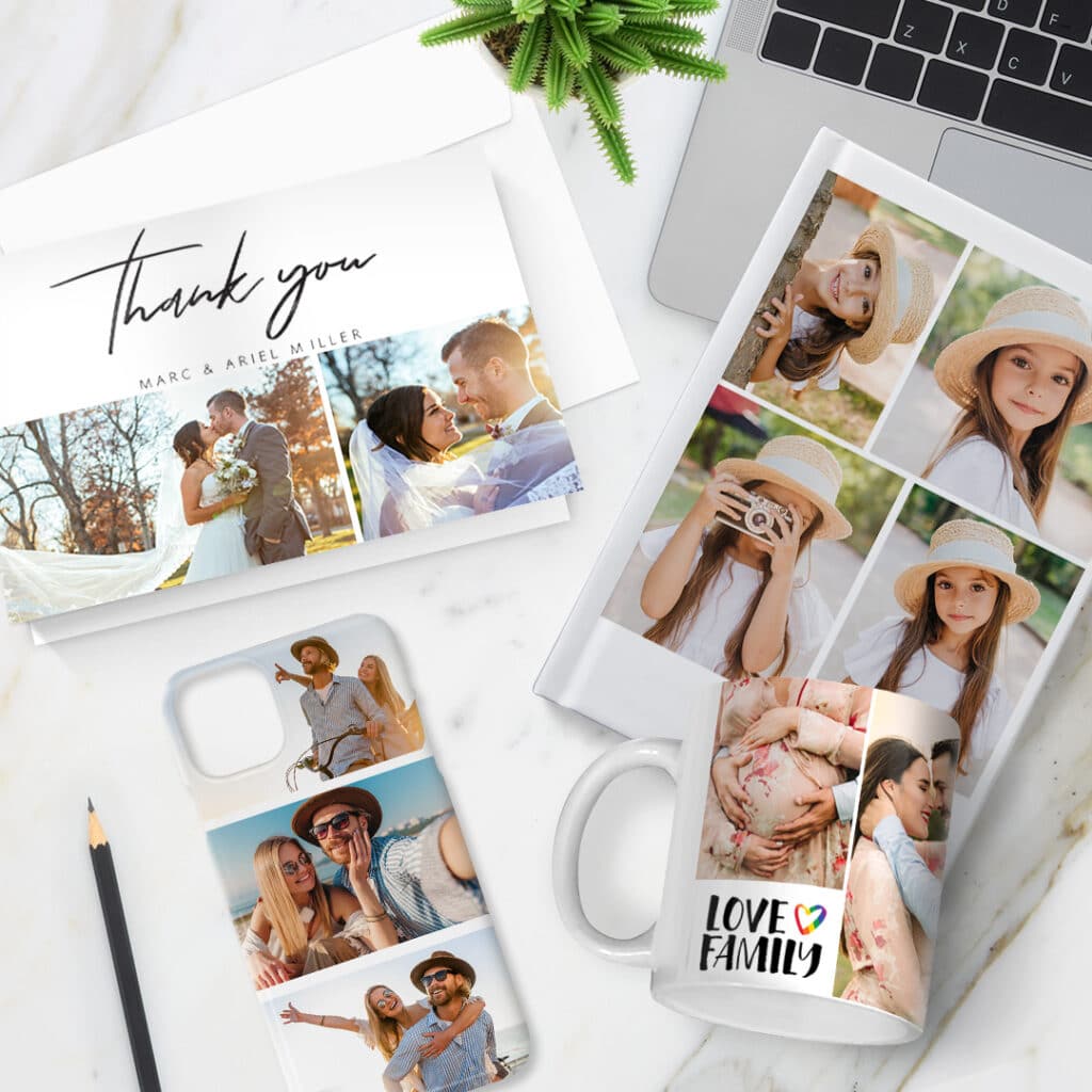 Snapfish has a wide range of collage picture layouts for mugs, phone cases, cards and more.