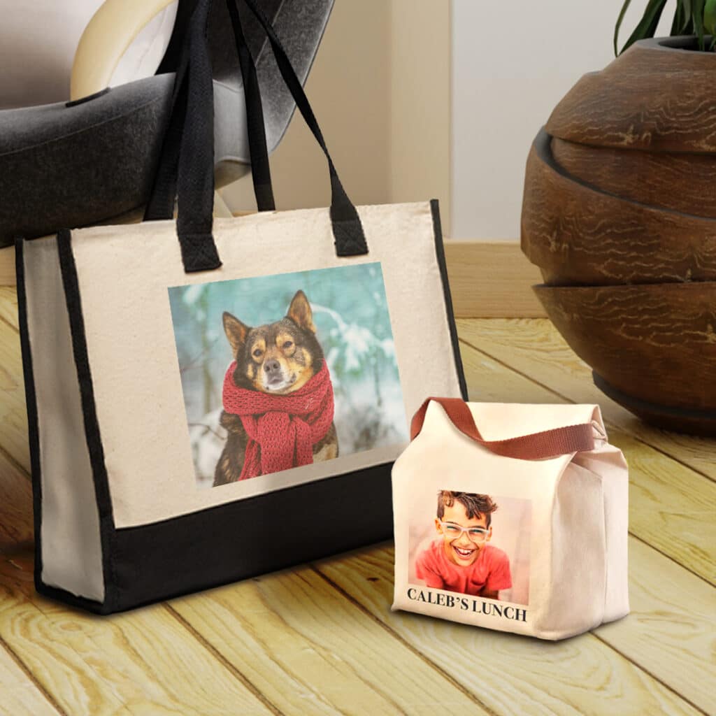 Customize tote bags with photos + text