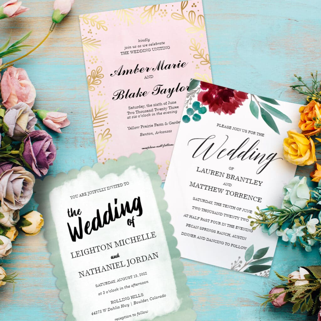 three water color themed invites
