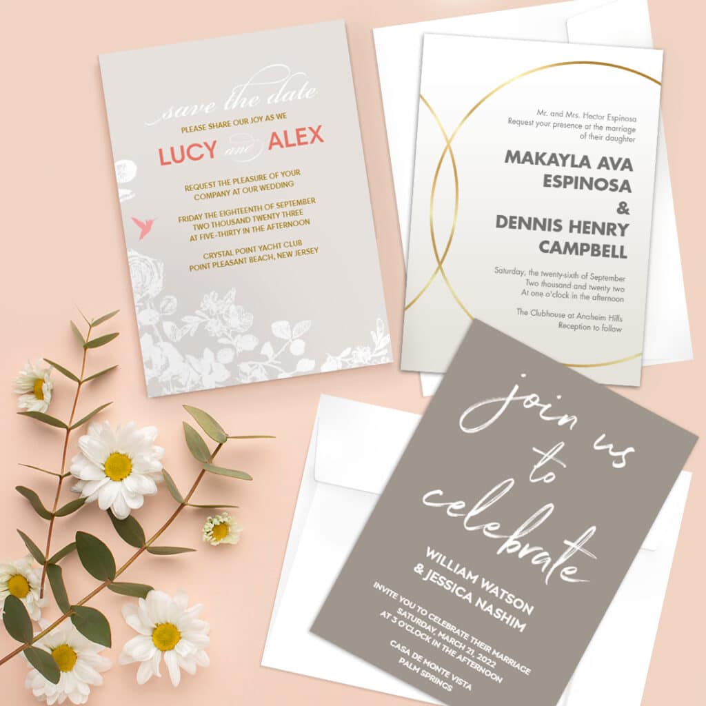 three minimal design wedding invites