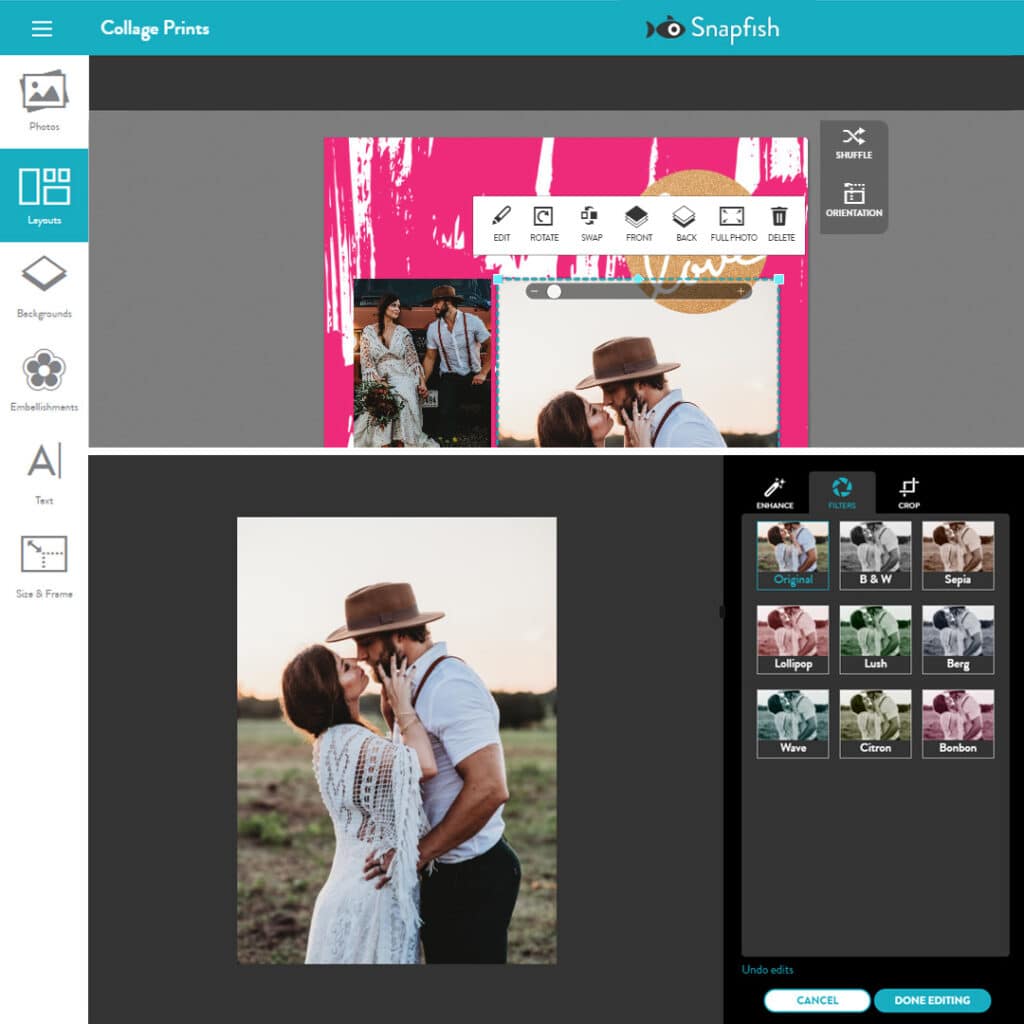 Use the Snapfish photo filters to edit  your pictures to get that perfect collage pic look