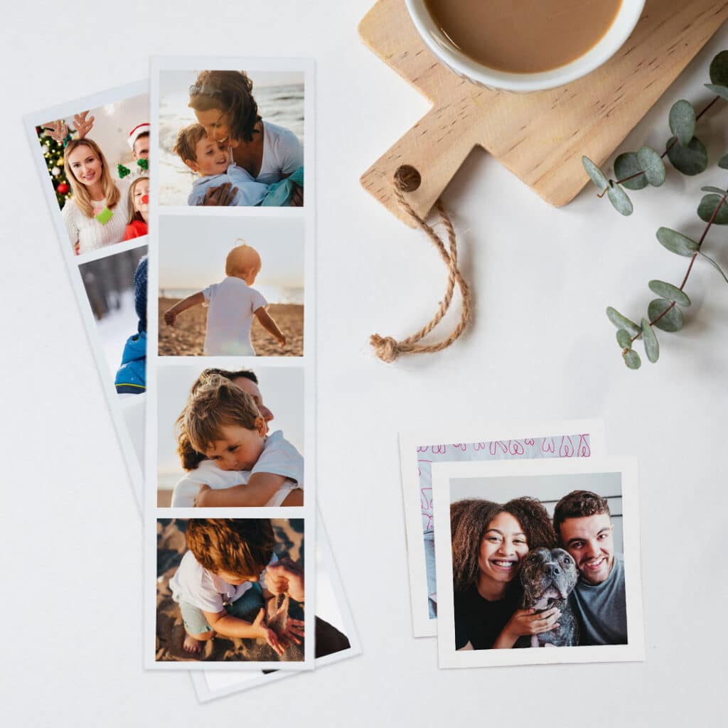 Create custom square magnets with favorite pictures printed onto Snapfish photo booth strips and mini square magnets