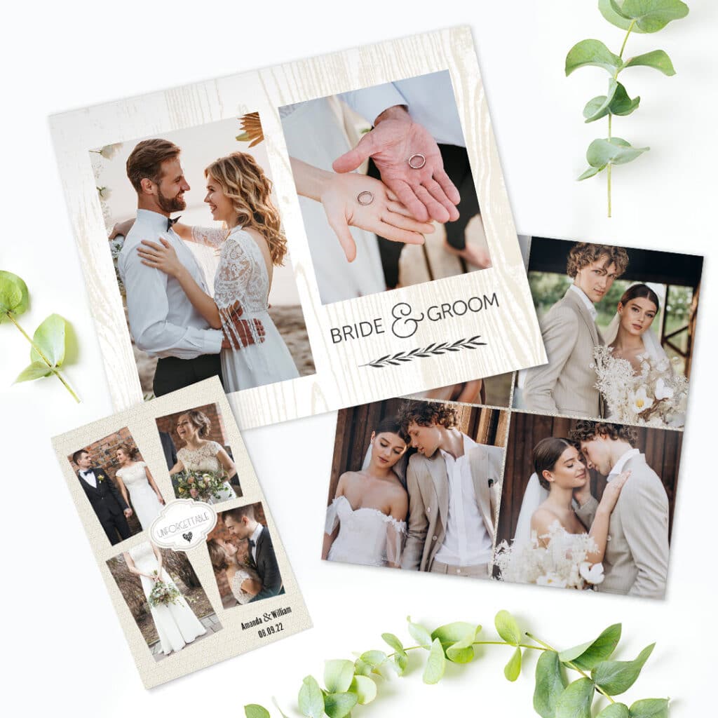 Wedding collage photo prints with text