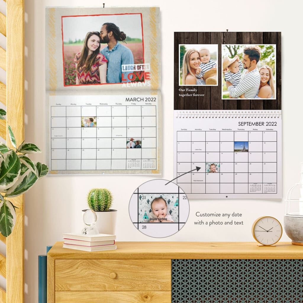 personalized wall calendars, with customizable dates with photo and text