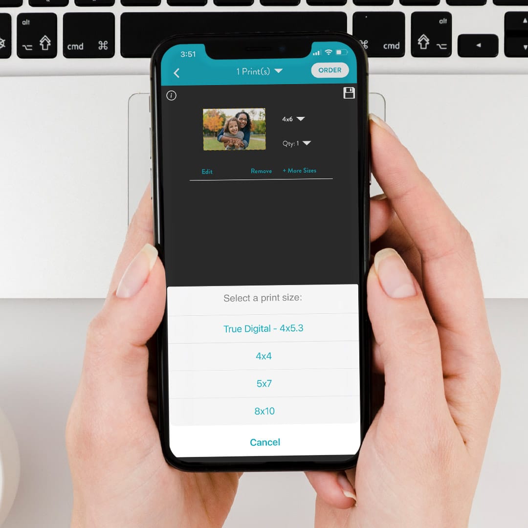 choosing the correct print size on Snapfish online app