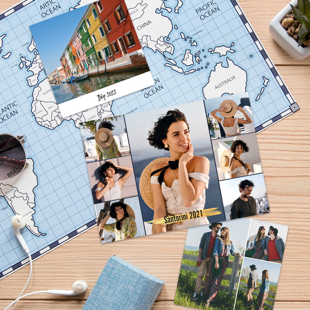 Vacation collage photo prints with text