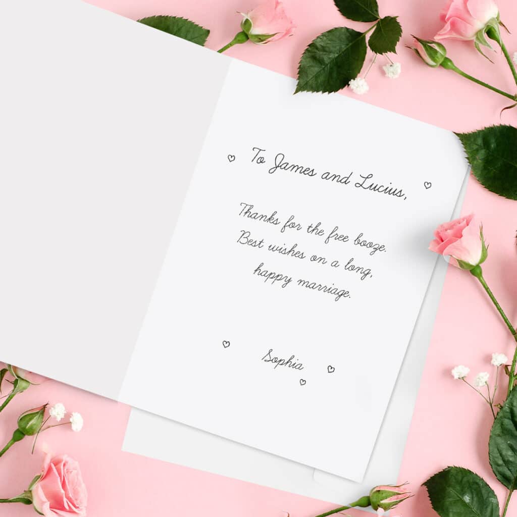 simple wedding wish, back and front of card