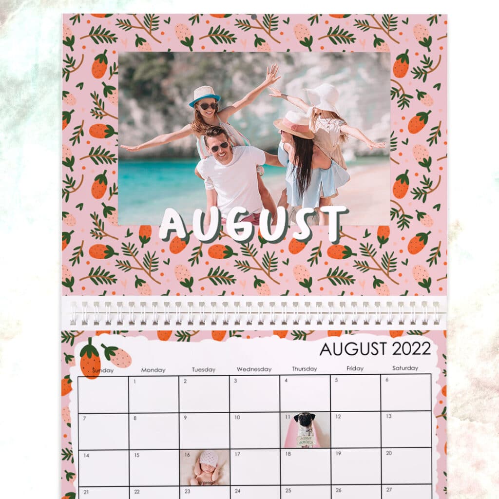 Colorful botanical themed calendar, personalized with photos and text