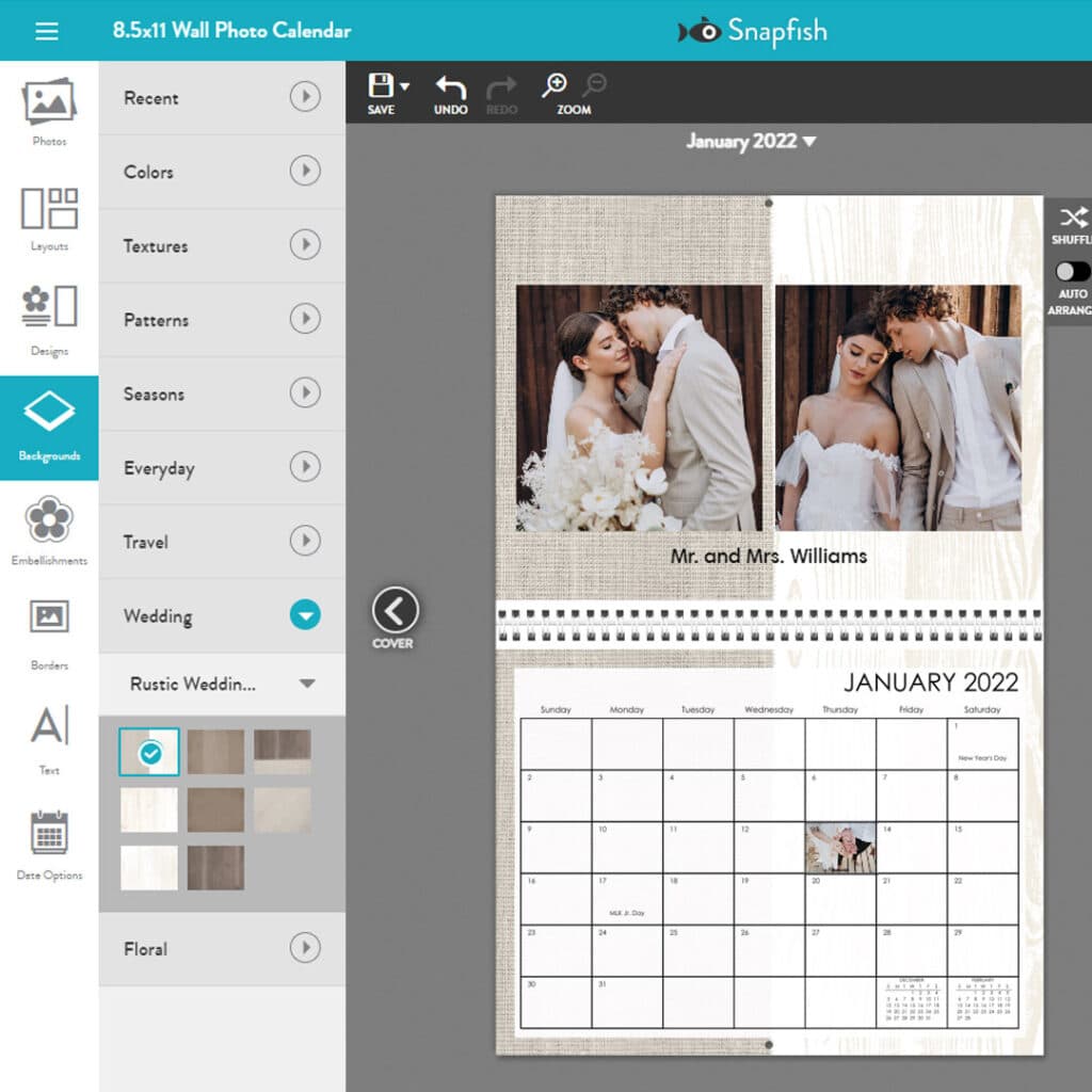 It's easy to change backgrounds using the Snapfish online calendar builder