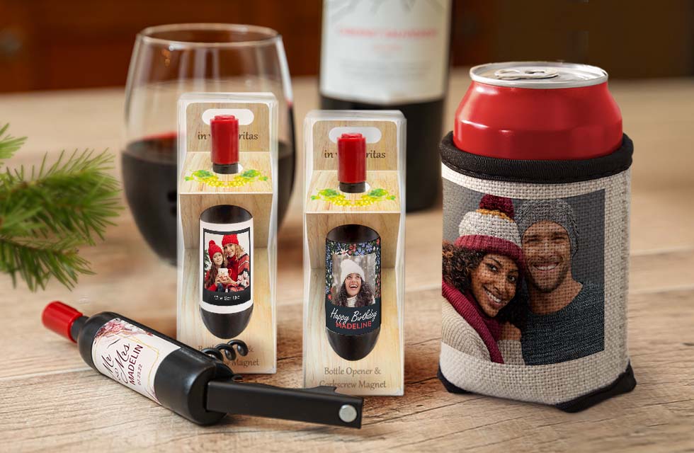Personalized Magnetic Wine Magnet with Corkscrew + Bottle Opener