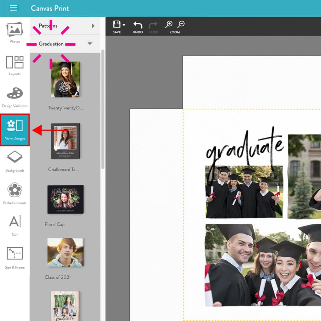Easily drag and drop favorite pictures of your Grad into the Snapfish design layouts