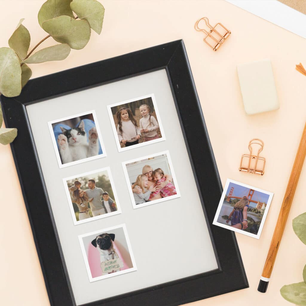 Customize a magnetic frame with mini square photo magnets from Snapfish