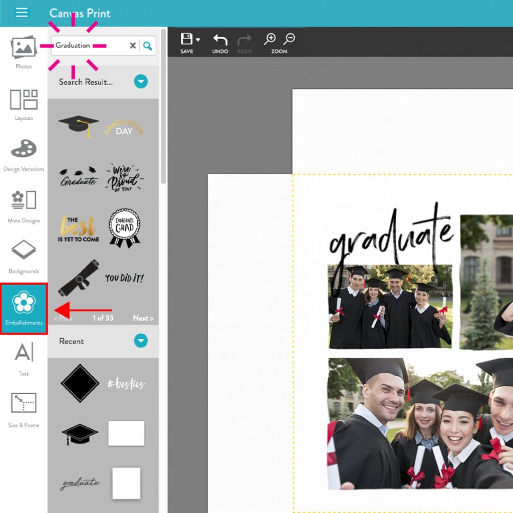 You can add embellish pictures in minutes using the Snapfish online tools