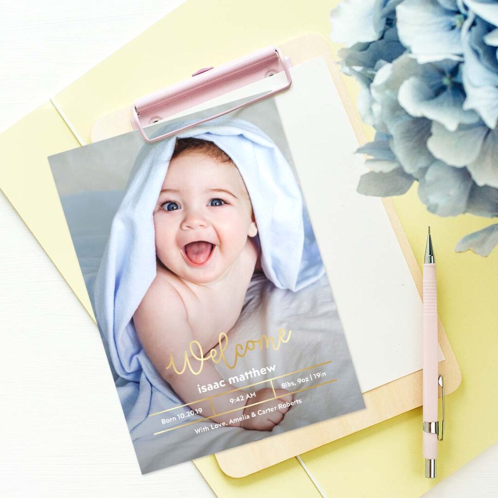Twinkle Little Baby card design displayed on a desk