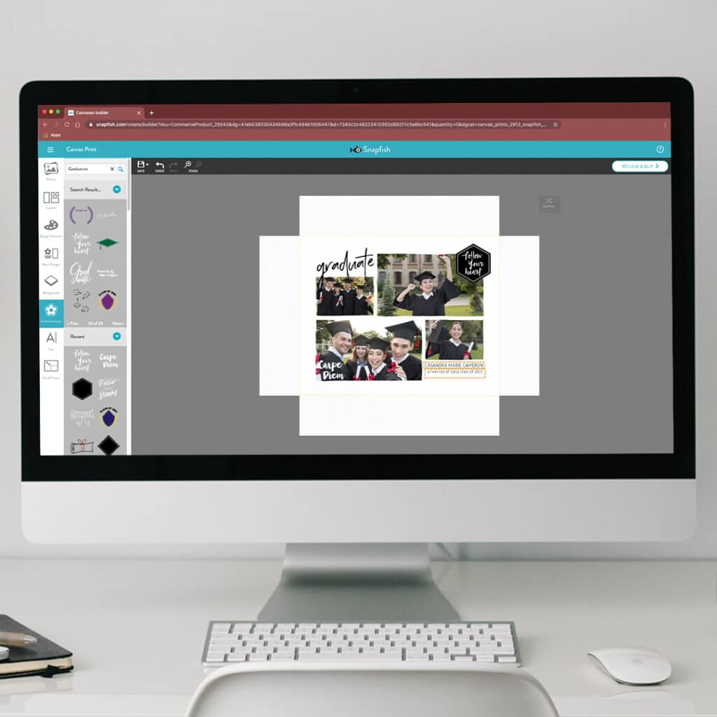 Create the unique layout for your Graduation present easily using the Snapfish online tools