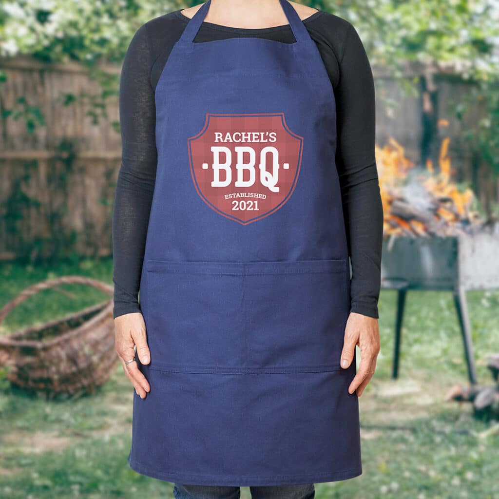 Customize Snapfish blue cotton grill aprons with photos and text