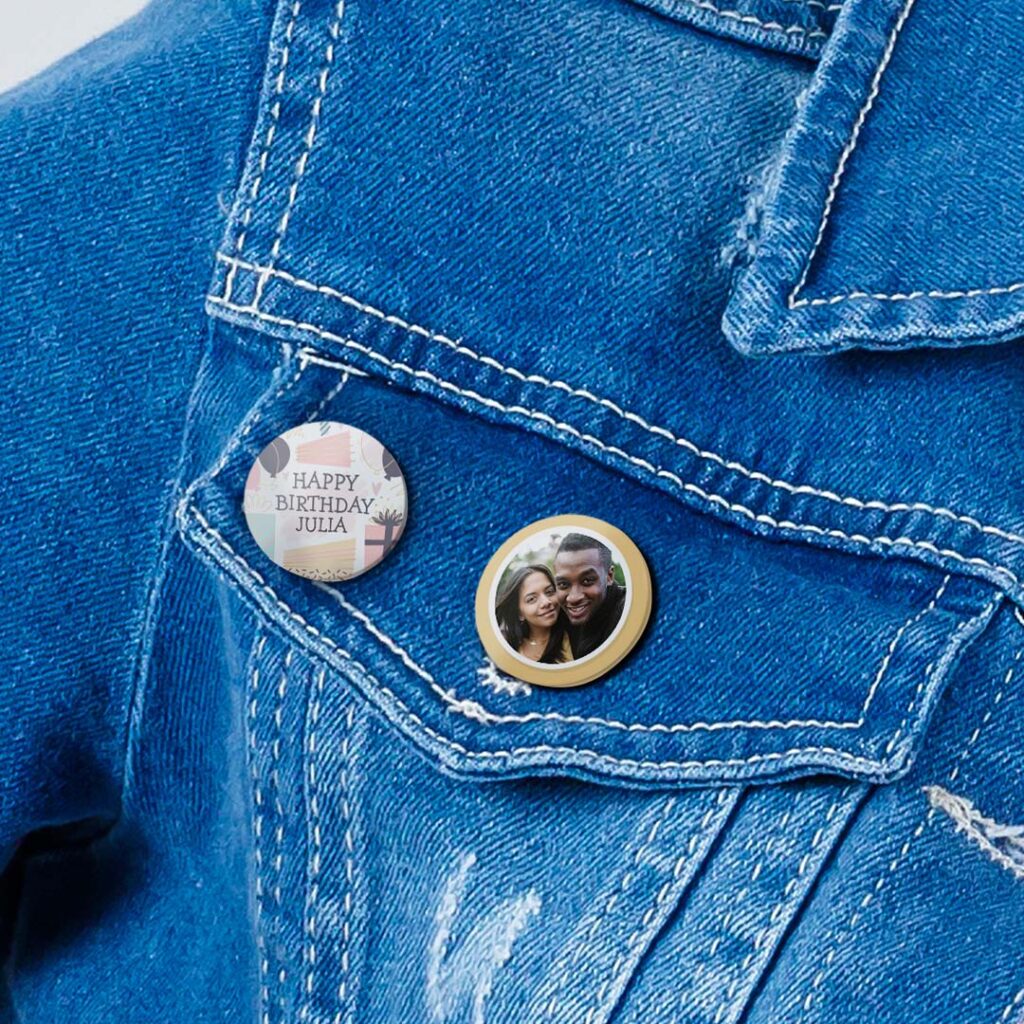 Brighten up your attire with personalized photo button pin badges - made with Snapfish
