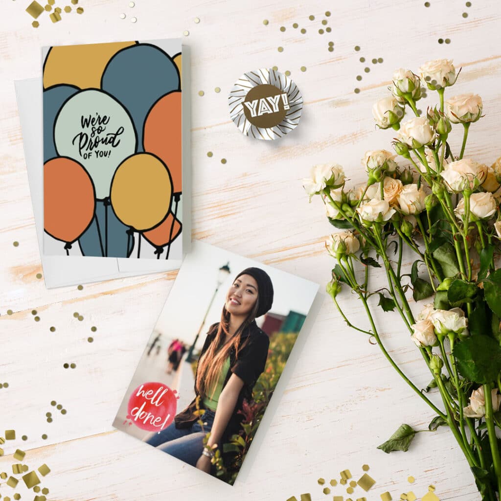 Customized Snapfish cards printed with personalized messages of congratulations