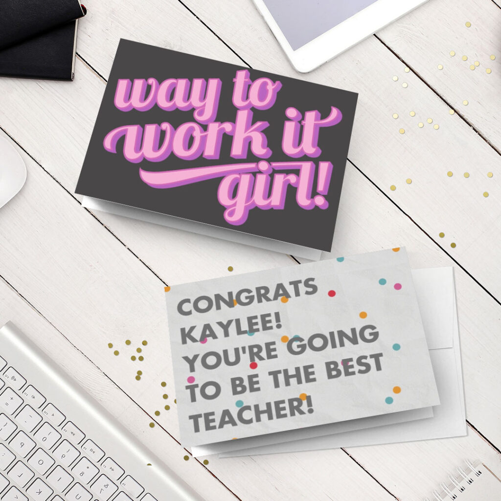 Customized Snapfish cards printed with personalized messages of congratulations