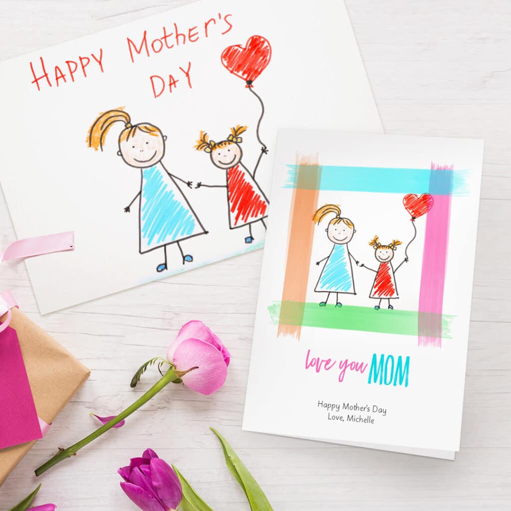 Crie presentes de moda com o Snapfish, como cartões personalizados do Dia das Mães com fotos + arte digital