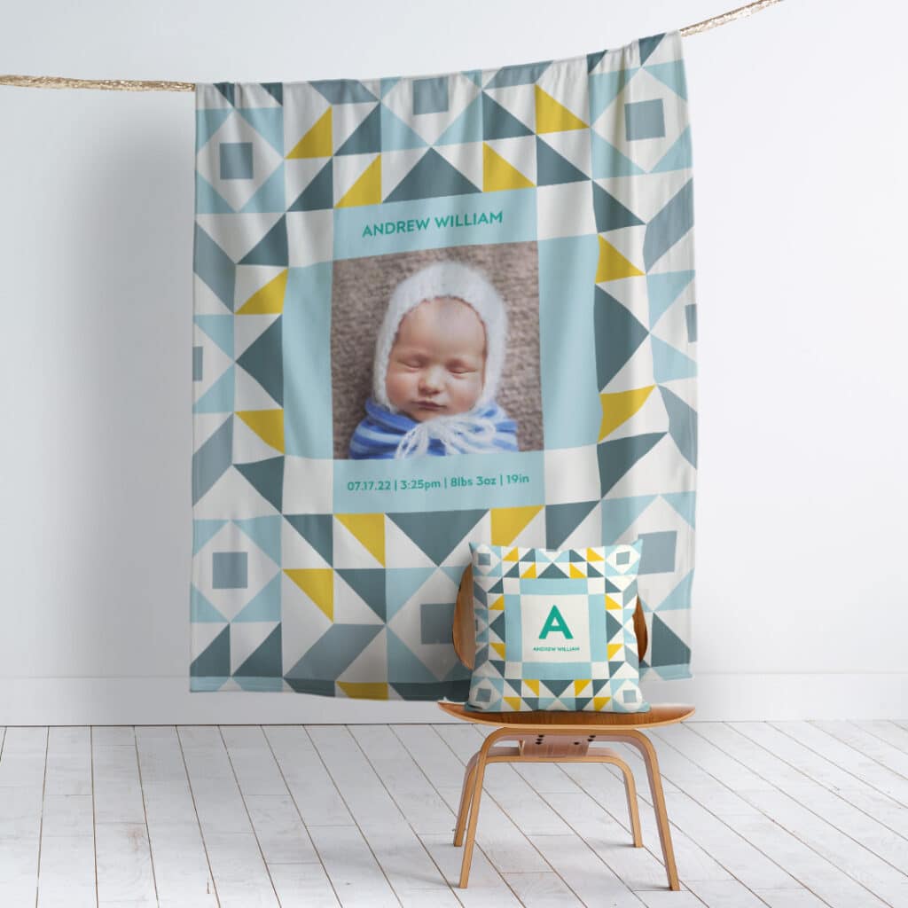 Plush Fleece Photo Blanket – “Modern Baby Quilt” | Photo Cushion – “Modern Quilt”